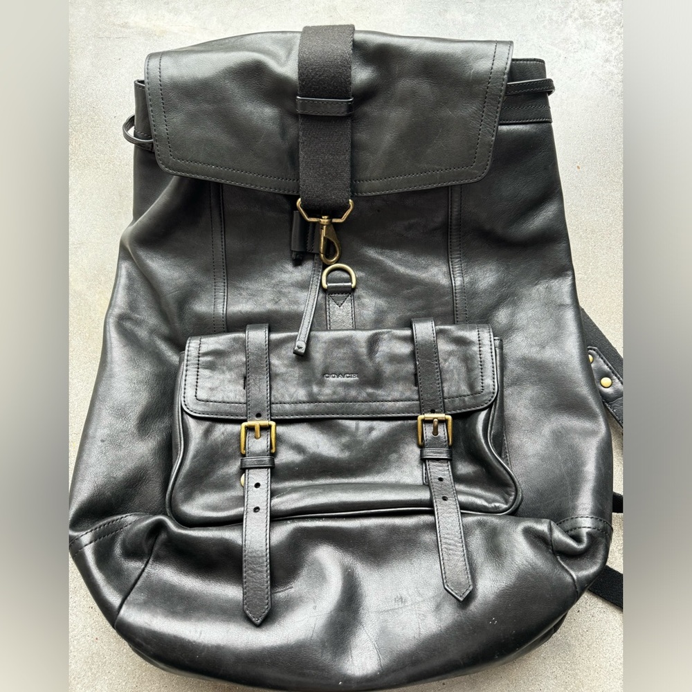 Coach Mens Black Leather Backpack